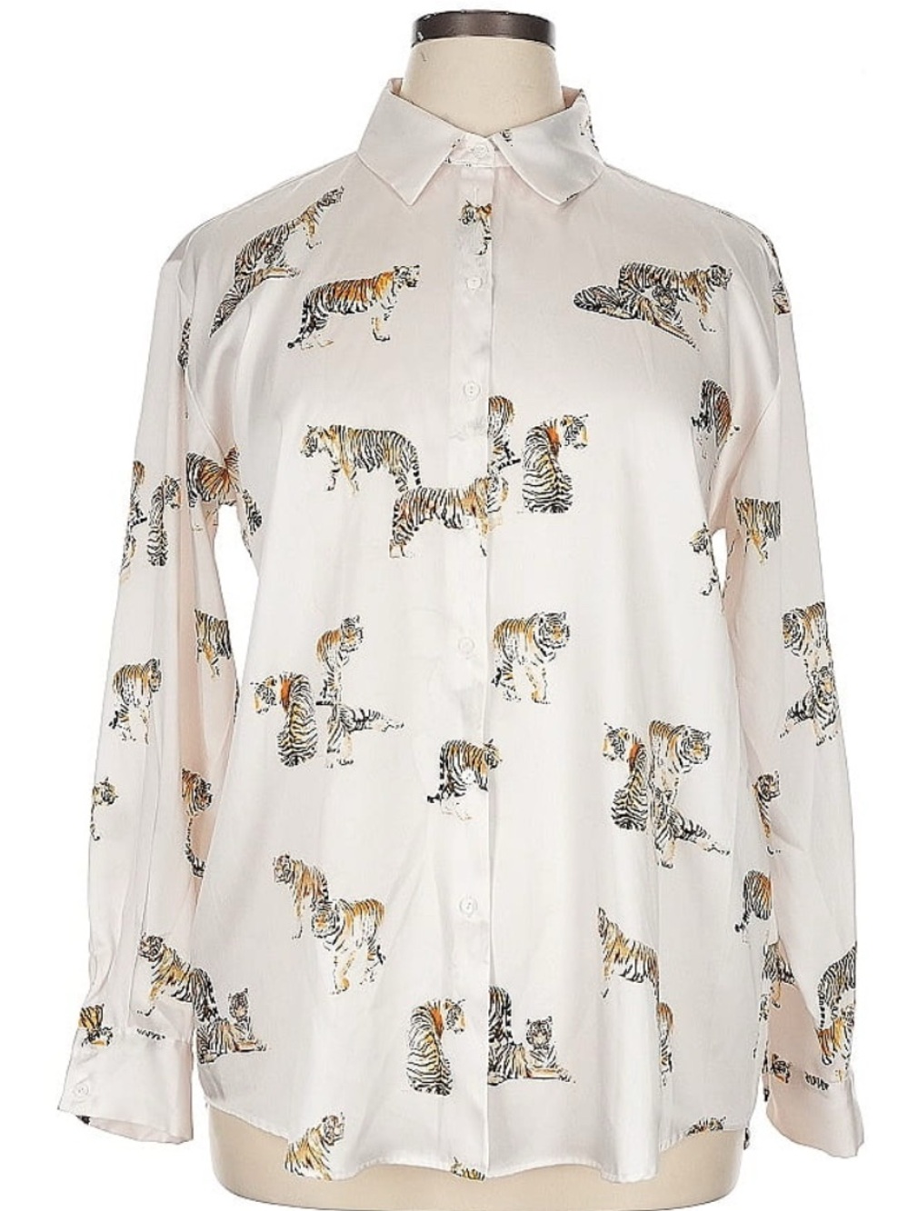 Zara Cream Button-Down Shirt with Tiger Print